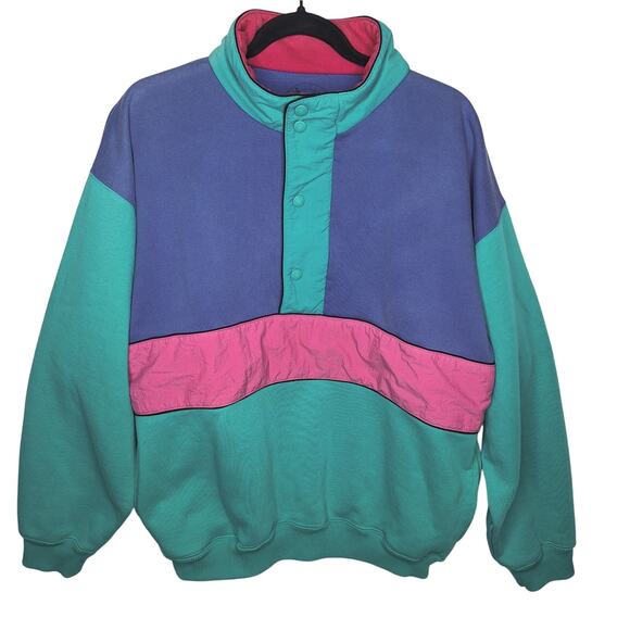 Vintage 90s Eddie Bauer Pullover Men's Large Fleece Snap Sweater Outdoors 90s - Picture 1 of 12